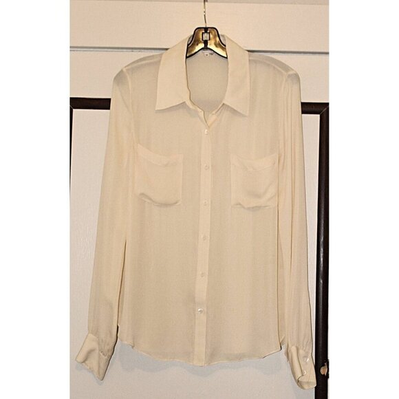 Haute Hippie - High Quality Silk Blouse w/ Front Patch Pockets, Ivory, Med -$275 - Picture 3 of 9